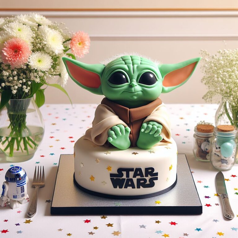 Baby Yoda cake for Star Wars party